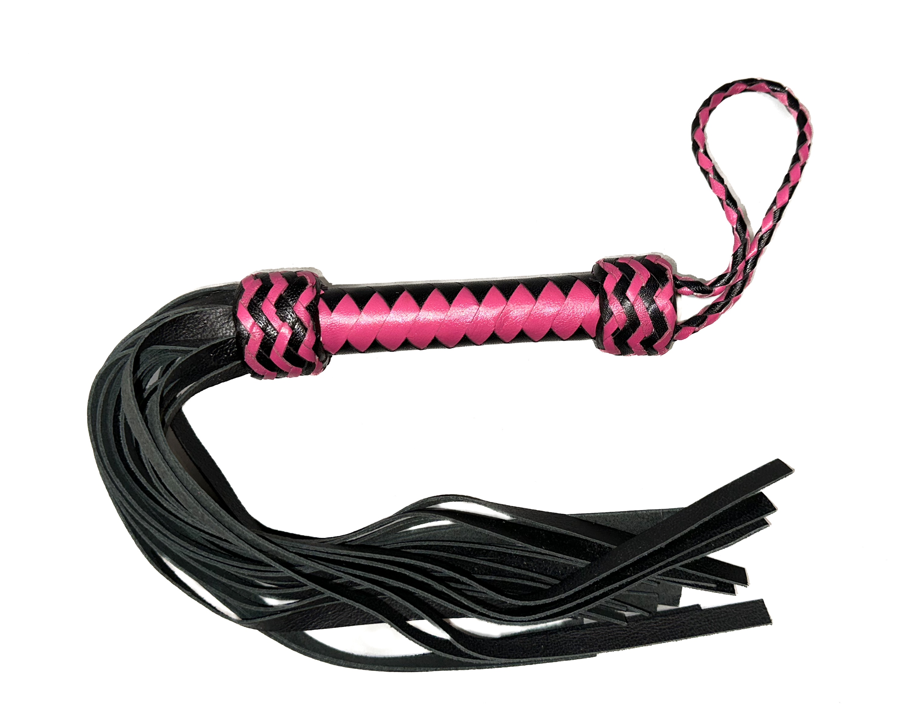 Kleiner weicher Flogger aus Rindsleder in schwarz-pink